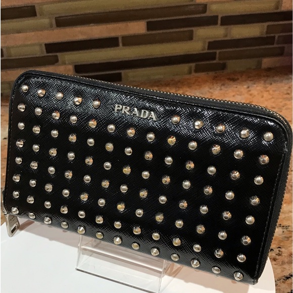 PRADA Vernice Studded Saffiano Leather Zip Around Wallet π€©π₯ - Picture 8 of 17